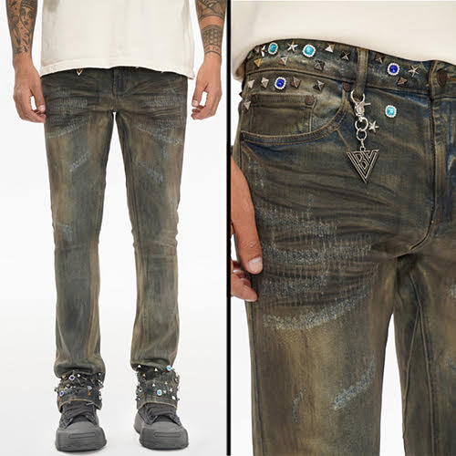 VALABASAS ION LT DIRT VINTAGE WASH WAXED STACKED JEAN