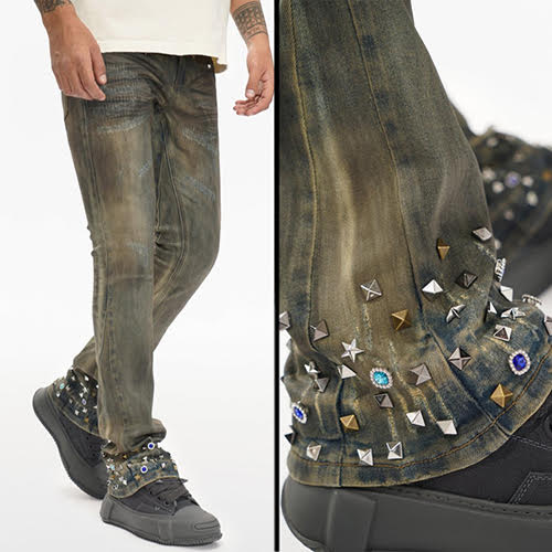 VALABASAS ION LT DIRT VINTAGE WASH WAXED STACKED JEAN