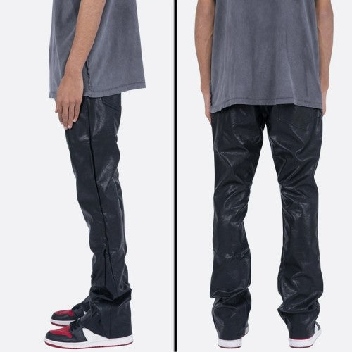 mnml B169 LEATHER FLARE DENIM - BLACK