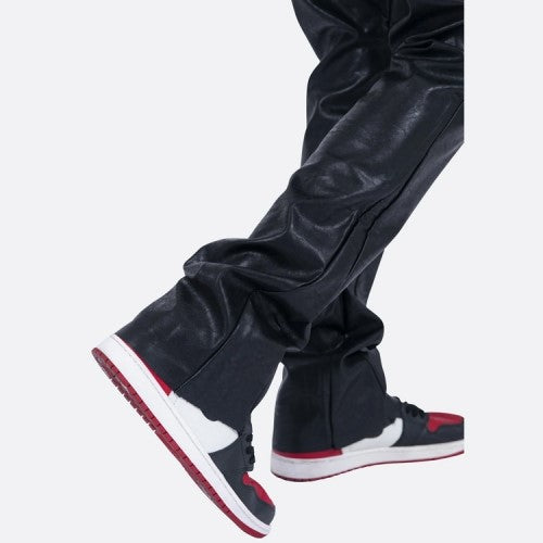 mnml B169 LEATHER FLARE DENIM - BLACK