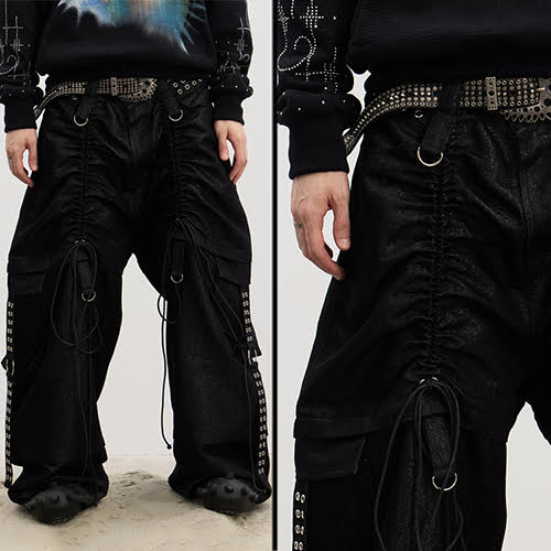 DND4DES DRAWN SILVER SILK SHARP DANCE PANTS