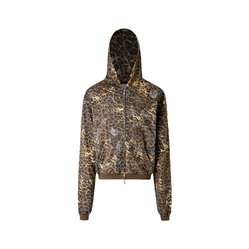 DND4DES CARTOON RHINESTONE LEOPARD ZIP-UP HOODIE