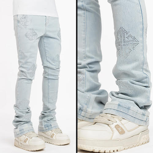GUAPI AQUA BLUE ICON EMBELLISHED DENIM