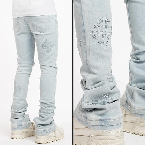 GUAPI AQUA BLUE ICON EMBELLISHED DENIM