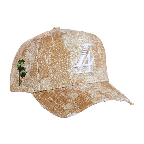 REFERENCE PARADISE LA DENIM SNAPBACK CAP TAN DISTRESS
