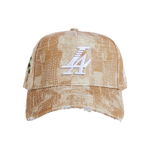 REFERENCE PARADISE LA DENIM SNAPBACK CAP TAN DISTRESS