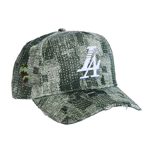 REFERENCE PARADISE LA DENIM SNAPBACK CAP GREEN DISTRESS
