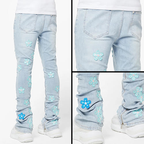 GUAPI AQUA BLUE BLOSSOM DENIM