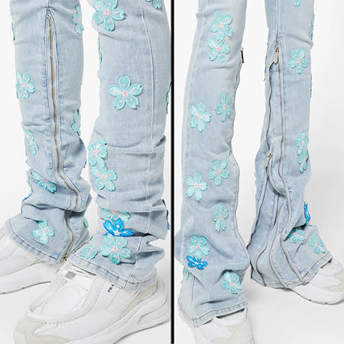 GUAPI AQUA BLUE BLOSSOM DENIM