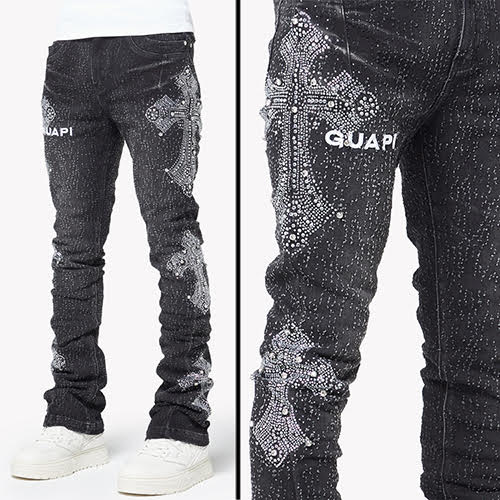 GUAPI VINTAGE BLACK DISTRESSED CROSS DENIM