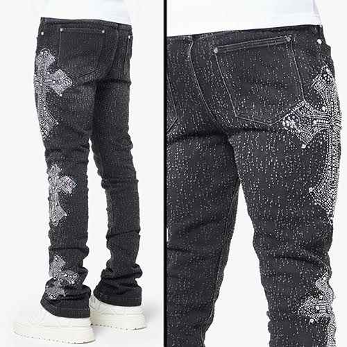 GUAPI VINTAGE BLACK DISTRESSED CROSS DENIM