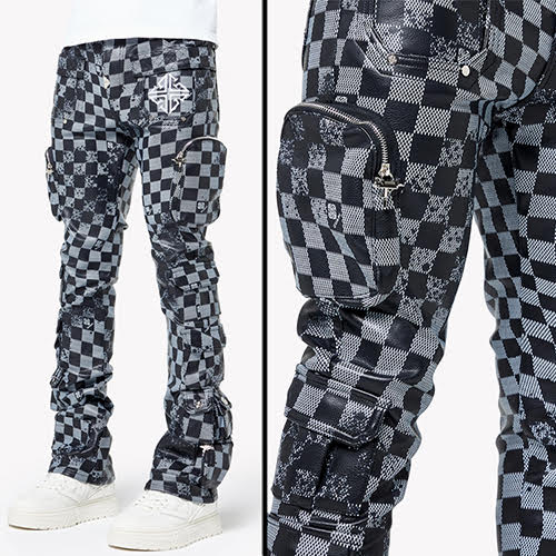 GUAPI OBSIDIAN BLACK CHECKERBOARD LEATHER PANT
