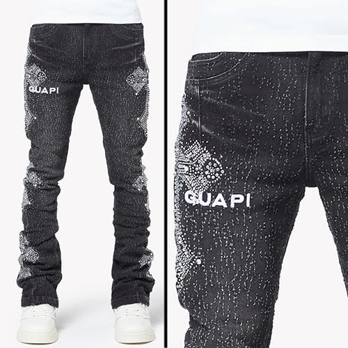 GUAPI VINTAGE BLACK DISTRESSED CROSS DENIM