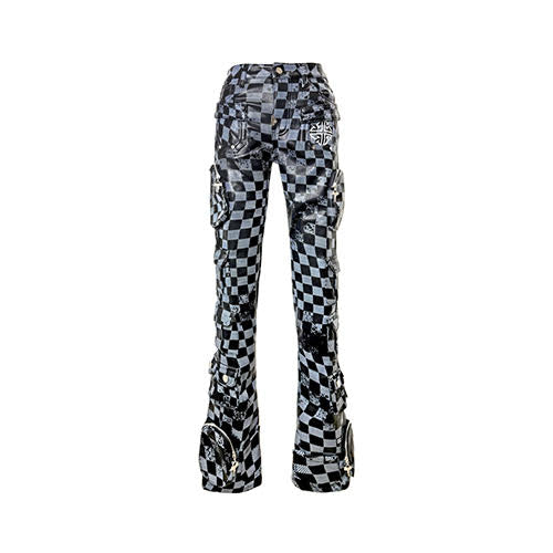 GUAPI OBSIDIAN BLACK CHECKERBOARD LEATHER PANT