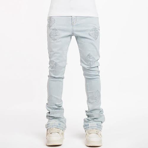 GUAPI AQUA BLUE ICON EMBELLISHED DENIM
