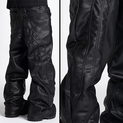 GUAPI OBSIDIAN BLACK BAGGY LEATHER PANT