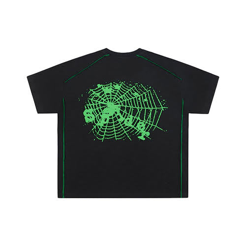 SP5DER BLACK CONTRAST STITCH SLUB TEE