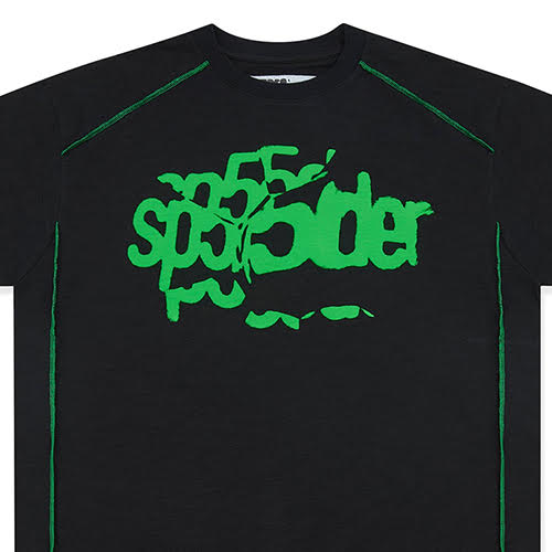SP5DER BLACK CONTRAST STITCH SLUB TEE