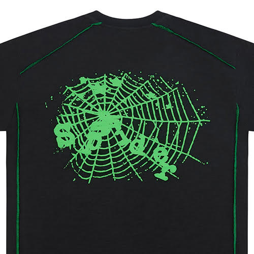 SP5DER BLACK CONTRAST STITCH SLUB TEE