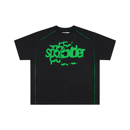 SP5DER BLACK CONTRAST STITCH SLUB TEE