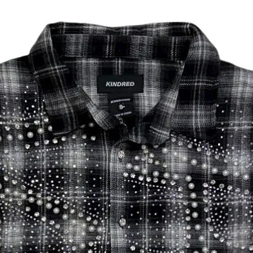 KINDRED RHINESTONE & PEARL FLANNEL SHIRTS BLACK
