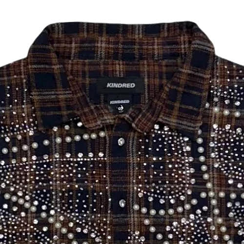 KINDRED RHINESTONE & PEARL FLANNEL SHIRTS BROWN