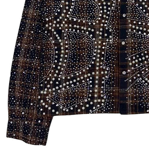 KINDRED RHINESTONE & PEARL FLANNEL SHIRTS BROWN