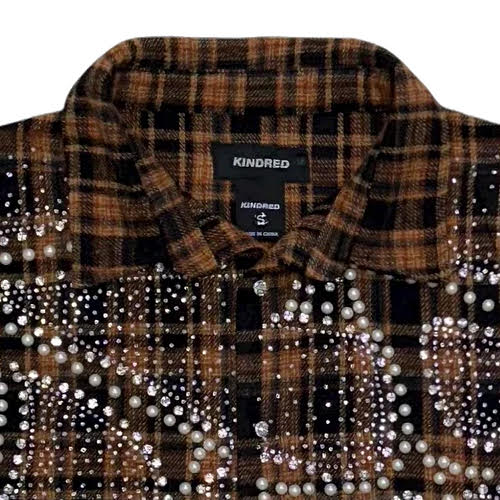 KINDRED RHINESTONE & PEARL FLANNEL SHIRTS CAMEL