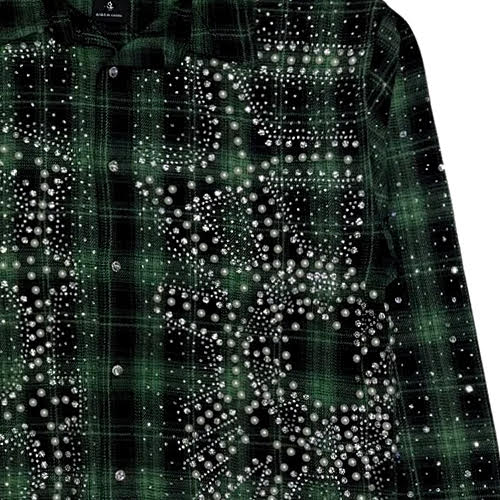 KINDRED RHINESTONE & PEARL FLANNEL SHIRTS GREEN