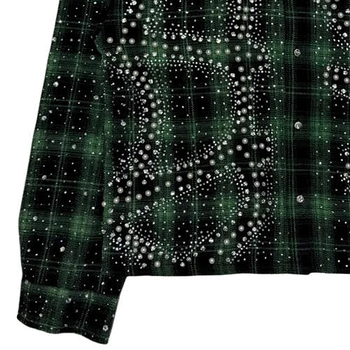 KINDRED RHINESTONE & PEARL FLANNEL SHIRTS GREEN
