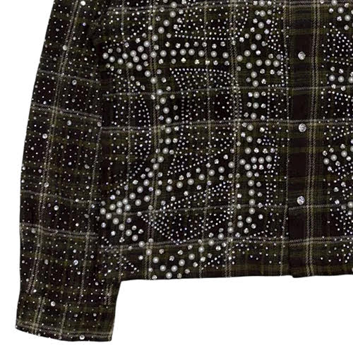 KINDRED RHINESTONE & PEARL FLANNEL SHIRTS OLIVE
