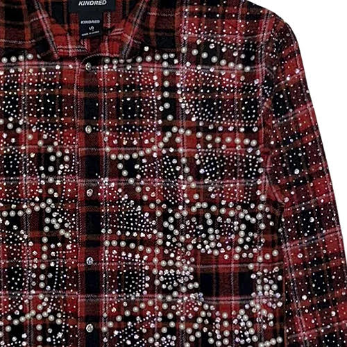 KINDRED RHINESTONE & PEARL FLANNEL SHIRTS RED