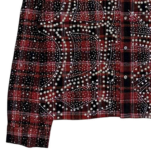 KINDRED RHINESTONE & PEARL FLANNEL SHIRTS RED