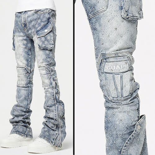 GUAPI AQUA BLUE COFFIN ARC EMBELLISHED DENIM
