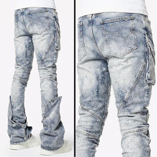 GUAPI AQUA BLUE COFFIN ARC EMBELLISHED DENIM