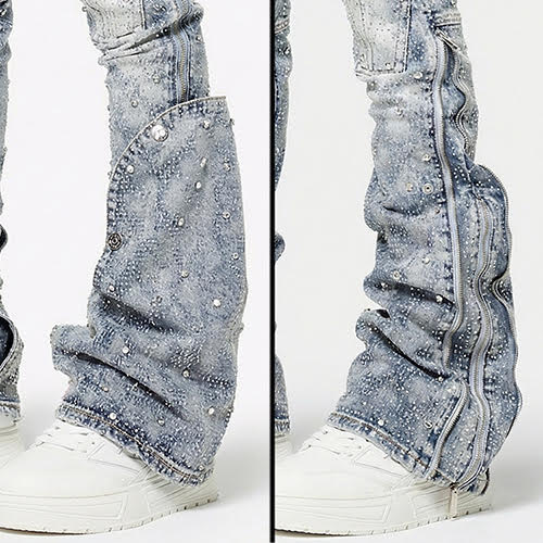GUAPI AQUA BLUE COFFIN ARC EMBELLISHED DENIM