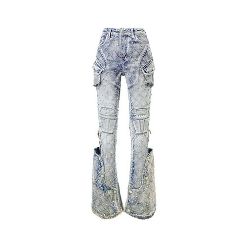 GUAPI AQUA BLUE COFFIN ARC EMBELLISHED DENIM