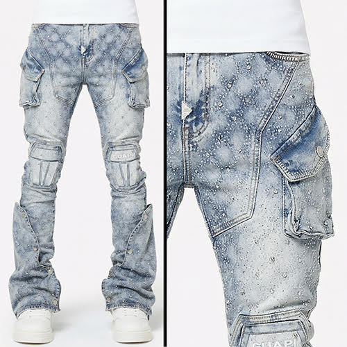 GUAPI AQUA BLUE COFFIN ARC EMBELLISHED DENIM