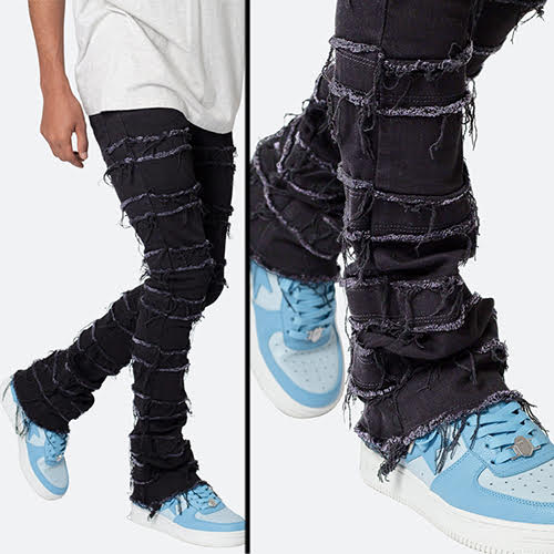mnml X597 PANELED SKINNY STACKED DENIM - BLACK