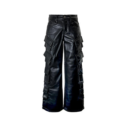 VALABASAS SASORI BLACK BAGGY VEGAN LEATHER JEAN