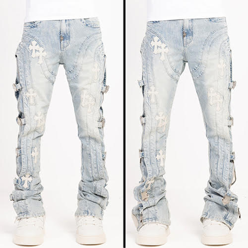 GUAPI AQUA BLUE CROSS BUCKLE DENIM