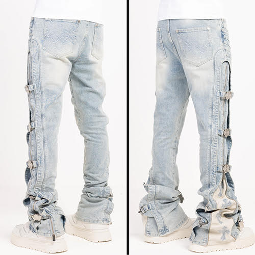 GUAPI AQUA BLUE CROSS BUCKLE DENIM