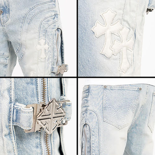 GUAPI AQUA BLUE CROSS BUCKLE DENIM