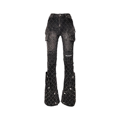 GUAPI OBSIDIAN BLACK COFFIN ARC EMBELLISHED DENIM