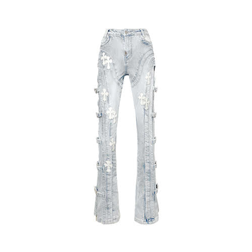GUAPI AQUA BLUE CROSS BUCKLE DENIM