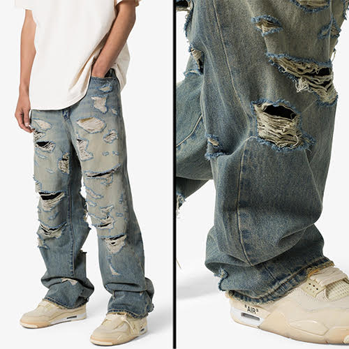 mnml ULTRA BAGGY DISTRESSED DENIM - VINTAGE BLUE
