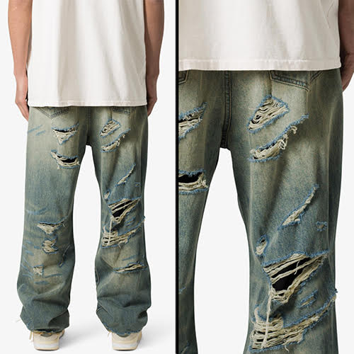 mnml ULTRA BAGGY DISTRESSED DENIM - VINTAGE BLUE