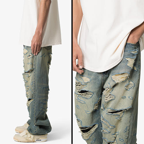 mnml ULTRA BAGGY DISTRESSED DENIM - VINTAGE BLUE