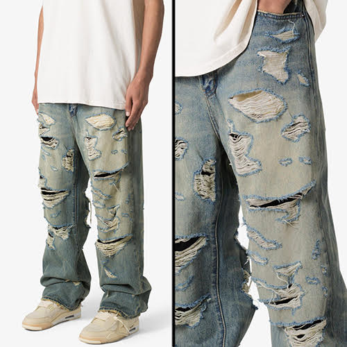 mnml ULTRA BAGGY DISTRESSED DENIM - VINTAGE BLUE