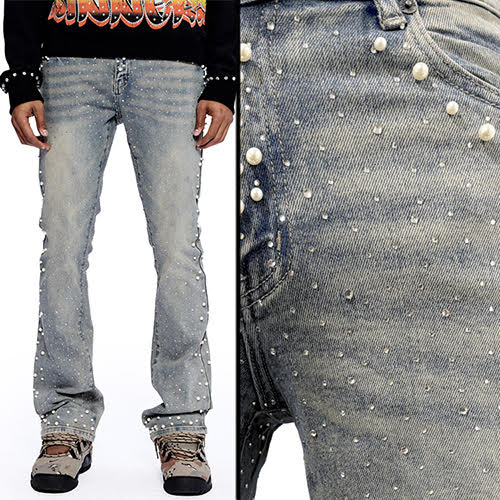 REVEER PEARLS BLUE WASH FLARE DENIM